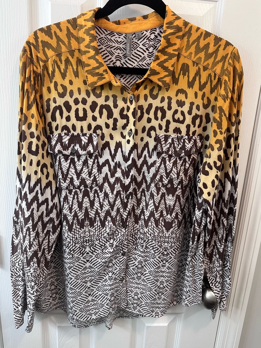 New Directions Geometric and Animal Print Button-Down Shirt